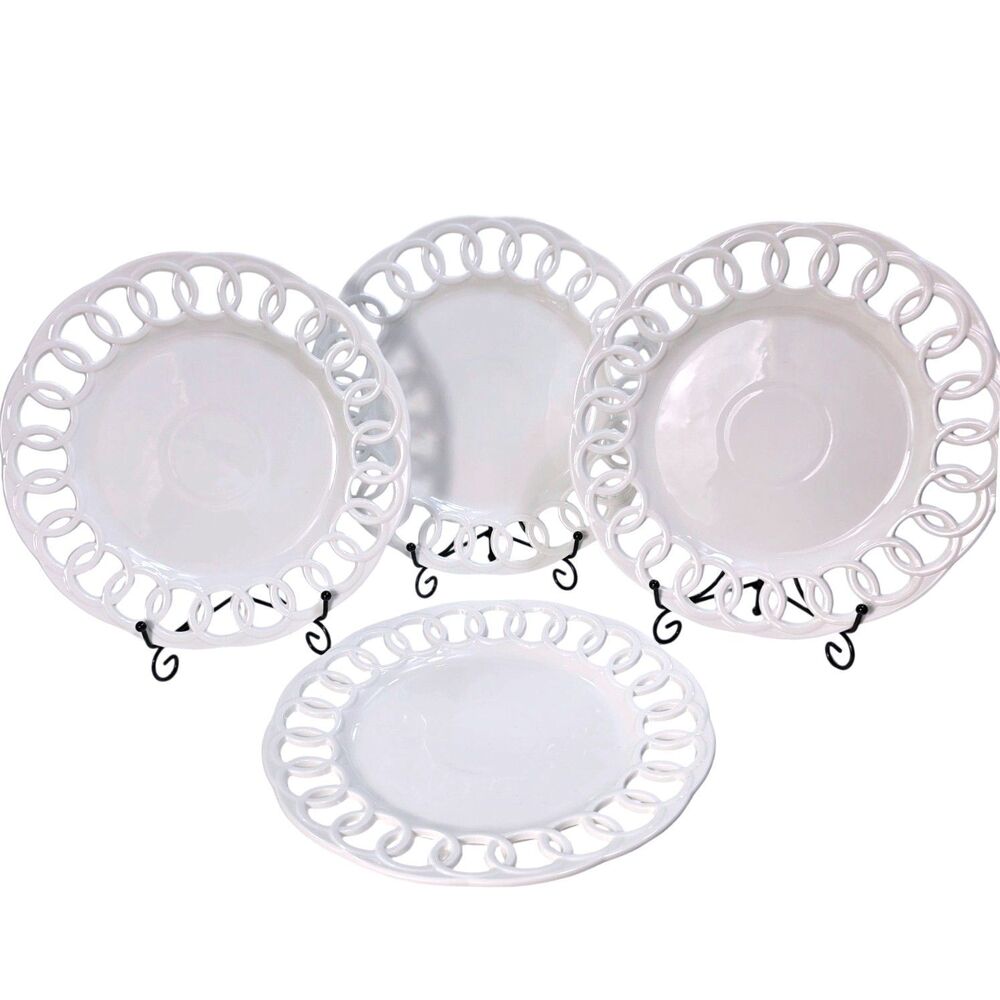 Grace Teaware White Heirloom Fine Porcelain 10.25" Dinner Plates Set of 4